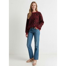 Rey Kadın Leopar Tesenli  Kazak Bordo