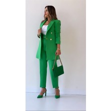 Seda Fidan Boutique Uzun Gold Düğmeli Blazer Ceket Yeşil