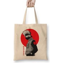 Toyaso Naruto Kakashi Japanase Beyaz Bez Çanta Uzun Saplı Alışveriş Çantası Plaj Çantası