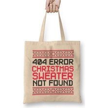 Toyaso 404 Error Christmas Yılbaşı Beyaz Bez Çanta Uzun Saplı Alışveriş Çantası