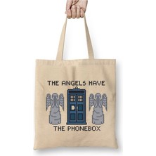 Toyaso Dr Who Tardis Pixels Beyaz Bez Çanta Uzun Saplı Alışveriş Çantası Plaj Çantası