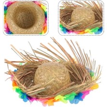 Mercansa Natural Renkli Püsküllü Örme Hasır Hawaii Şapka