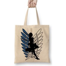 Toyaso Attack On Titan Mikasa Beyaz Bez Çanta Uzun Saplı Alışveriş Çantası Plaj Çantası