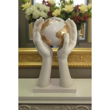 Ay Hediyelik Dünya Tutan El Heykeli - Dekoratif Polyester 17X28 cm