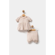By Bubbles %100 Organik Pamuk Kumaş Dantel Yaka Kız Bebek Şortlu 2'li Takım