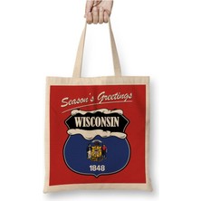 Toyaso Seasons Greetings Wisconsin Christmas Beyaz Bez Çanta Uzun Saplı Alışveriş Çantası
