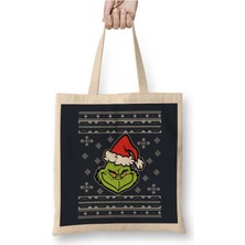 Toyaso Dr Seuss The Grinch Christmas Knit Pattern Beyaz Bez Çanta Uzun Saplı Alışveriş Çantası