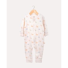 Hoogie %100 Organik Pamuk Fermuarlı Dinozor Desenli Bebek & Yenidoğan Tulum - Gots Sertifikalı