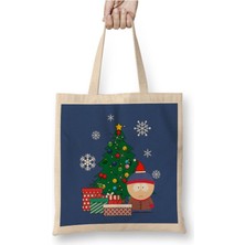 Toyaso Stan Around The Christmas Tree South Park Yılbaşı Beyaz Bez Çanta Uzun Saplı Alışveriş Çantası