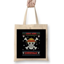 Toyaso One Piece Kurukafa Christmas Yılbaşı Beyaz Bez Çanta Uzun Saplı Alışveriş Çantası