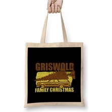 Toyaso Griswold Family Christmas Tree Yılbaşı Beyaz Bez Çanta Uzun Saplı Alışveriş Çantası