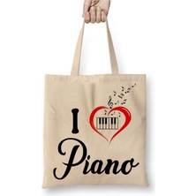 Toyaso Piyano Müzik Notaları Beyaz Bez Çanta Uzun Saplı Alışveriş Çantası Plaj Çantası