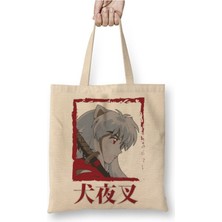 Toyaso Inuyasha Tessaiga - Inuyasha Anime Beyaz Bez Çanta Uzun Saplı Alışveriş Çantası Plaj Çantası
