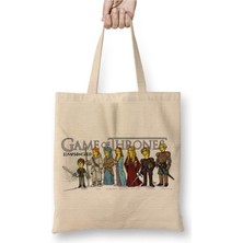 Toyaso Game Of Thrones Simpsonized Beyaz Bez Çanta Uzun Saplı Alışveriş Çantası Plaj Çantası