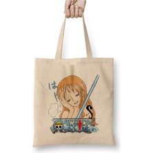 Toyaso Nami One Piece Beyaz Bez Çanta Uzun Saplı Alışveriş Çantası Plaj Çantası