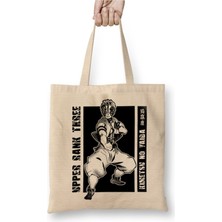 Toyaso Demon Slayer Iblis Keser Akaza Full Black Beyaz Bez Çanta Uzun Saplı Alışveriş Çantası Plaj Çantası