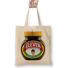 Toyaso Stranger Things Eleven Marmite Beyaz Bez Çanta Uzun Saplı Alışveriş Çantası Plaj Çantası