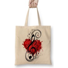 Toyaso Love Music Müzik Beyaz Bez Çanta Uzun Saplı Alışveriş Çantası Plaj Çantası