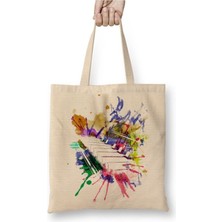 Toyaso Renkli Piyano Müzik Notaları Beyaz Bez Çanta Uzun Saplı Alışveriş Çantası Plaj Çantası