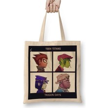 Toyaso Teen Titans Karakterler Beyaz Bez Çanta Uzun Saplı Alışveriş Çantası Plaj Çantası