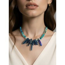 ALEV Doğaltaşlı Mavi Akik ,Termal Kuvars Kolye