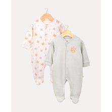 Hoogie 2'li Patikli Çıtçıtlı Teddy Bebek & Yenidoğan Tulum Seti - Ekru & Mint