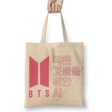 Toyaso Bts Boy With Luv Kpop Beyaz Bez Çanta Uzun Saplı Alışveriş Çantası Plaj Çantası