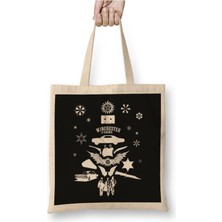 Toyaso Supernatural Christmas Tree Silhouette White Beyaz Bez Çanta Uzun Saplı Alışveriş Çantası