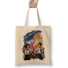 Toyaso Senin Adin Your Name Anime Beyaz Bez Çanta Uzun Saplı Alışveriş Çantası Plaj Çantası