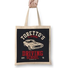 Toyaso Fast And The Furious Torettos Driving School Beyaz Bez Çanta Uzun Saplı Alışveriş Çantası