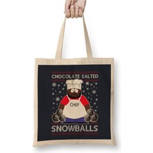 Toyaso South Park Chocolate Salted Snowballs Christmas Knit Pattern Yılbaşı Beyaz Bez Çanta Uzun Saplı