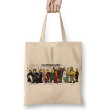 Toyaso Game Of Thrones Simpsonized 02BEYAZ Bez Çanta Uzun Saplı Alışveriş Çantası Plaj Çantası
