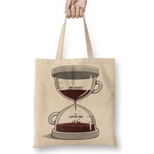 Toyaso Coffee Time Kahve Zamanı Beyaz Bez Çanta Uzun Saplı Alışveriş Çantası Plaj Çantası