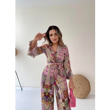 Seda Fidan Boutique Ispanyol Kol Desenli Saten Takım Pembe