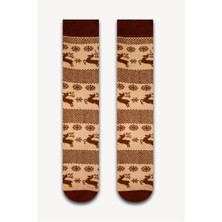 Neşeli Çoraplar Bej Noel Geyikler Havlu Çorap