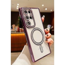 Nezih Case Samsung Galaxy S24 Ultra Uyumlu Taşlı Magsafe Şarj Özellikli Kamera Korumalı Simli Kılıf