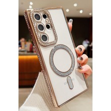 Nezih Case Samsung Galaxy S24 Ultra Uyumlu Taşlı Magsafe Şarj Özellikli Kamera Korumalı Simli Kılıf