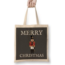 Toyaso Merry Christmas Nutcracker Christmas Yılbaşı Beyaz Bez Çanta Uzun Saplı Alışveriş Çantası