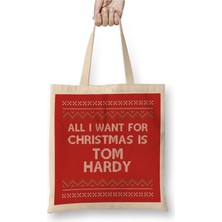 Toyaso All I Want For Christmas Is Tom Hardy Beyaz Bez Çanta Uzun Saplı Alışveriş Çantası