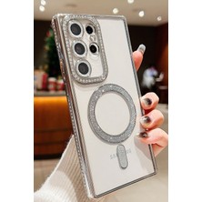 Nezih Case Samsung Galaxy S24 Ultra Uyumlu Taşlı Magsafe Şarj Özellikli Kamera Korumalı Simli Kılıf