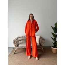 Seda Fidan Boutique Bürümcük Gömlek Pantolon Takım Turuncu