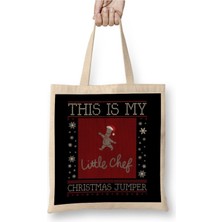 Toyaso This Is My Little Chef Christmas Jumper Yılbaşı Beyaz Bez Çanta Uzun Saplı Alışveriş Çantası