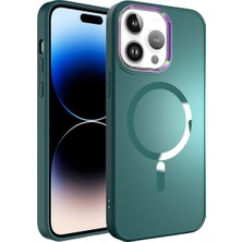 Zore iPhone 14 Pro Uyumlu Magsafe Wireless Şarj Özellikli Vlmt Stil Kapak-Koyu Yeşil