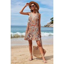 Mossta Dantelli V Yaka Mini  Süprem Elbise - Desenli