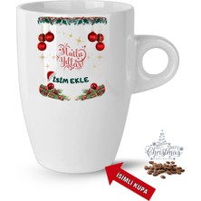 Caisya Yılbaşı Hediyesi Mutlu Yıllar Christmas Isimli Baskılı Porselen Latte Kupa Bardak Beyaz