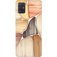 Adasena Samsung Galaxy A51 Kılıf Desenli Baskılı Tpu Rubber Kapak Wood Blocks