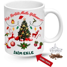 Caisya Yılbaşı Hediyesi Mutlu Yıllar Çam Ağacı Isimli Baskılı Porselen Kupa Bardak