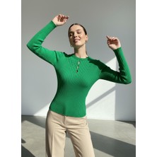 Nakşi Giyim Kadın Dantel Dokulu Zarif Fitilli Triko Kazak