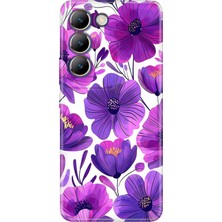 Adasena Vivo V30 Lite Kılıf Desenli Baskılı Tpu Rubber Kapak Mor Çiçekler