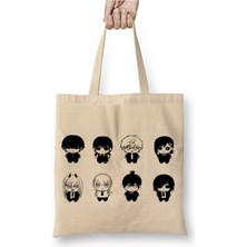 Toyaso Chainsaw Man Icons Characters Beyaz Bez Çanta Uzun Saplı Alışveriş Çantası Plaj Çantası